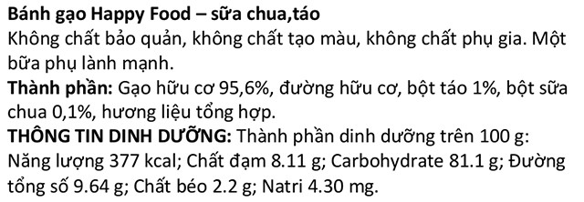 Thành phần bánh gạo bi tan ăn dặm Happy Food Organic vị sữa chua và táo
