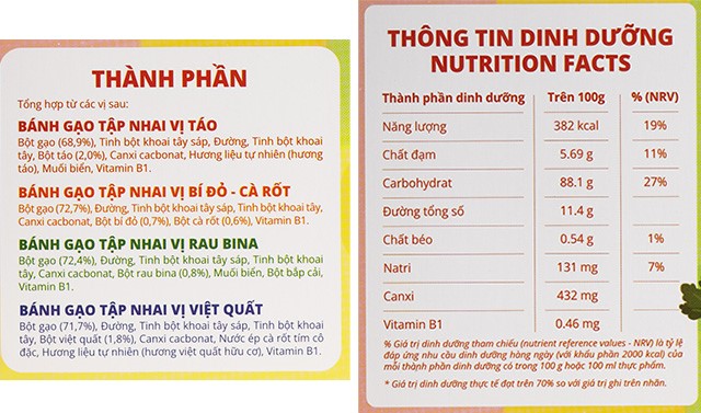 Bánh gạo ăn dặm BABY BOAT Thuyền Xưa mix vị hộp 32g - Thành phần