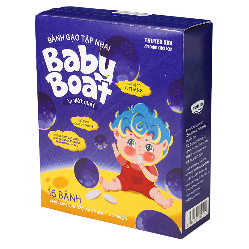 Bánh gạo ăn dặm BABY BOAT Thuyền Xưa vị việt quất hộp 32g (từ 6 tháng) 2
