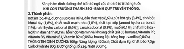 Thành phần bánh quy ăn dặm Farmalakt vị truyền thống