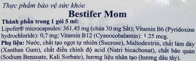 Thực phẩm bảo vệ sức khỏe Bestifer MOM bổ sung sắt, hỗ trợ tạo hồng cầu - Thành phần