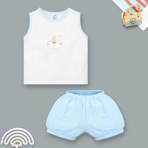 Bộ sát nách bé trai La Pomme bạn hổ siêu ngầu màu trắng xanh - AVAKids.com