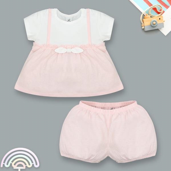 Bộ tay ngắn bé gái La Pomme giả yếm tiểu thư ngọt ngào màu hồng - AVAKids.com