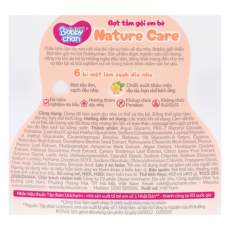 Bọt tắm & gội 2in1 cho bé BobbyChan Nature Care hương thảo mộc 200 ml (mọi độ tuổi) 12