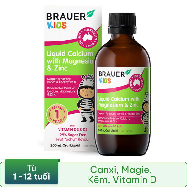 Siro Brauer Kids Liquid Calcium with Magnesium & Zinc hỗ trợ xương chắc khỏe