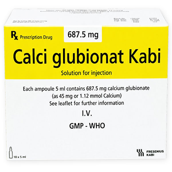 Dung dịch Calci Glubionat Kabi 687.5mg/5ml điều trị hạ calci huyết