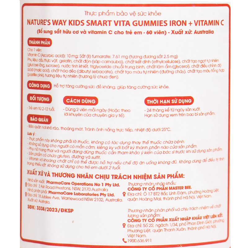 Thực phẩm bổ sung Nature's Way Kids Smart Vita Gummies Iron Vitamin C bổ sung sắt, vitamin C giúp tăng sức đề kháng hương nho đen, 60 viên (từ 2 tuổi) 9