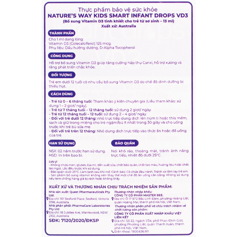 Thực phẩm bổ sung Nature's Way Kids Smart Infant Drops VD3 hỗ trợ hấp thu canxi, 13 ml dạng nhỏ giọt (từ 0 tháng) 11
