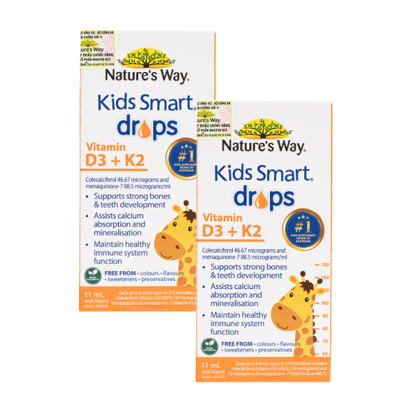 Combo 2 thực phẩm bổ sung Nature's Way Kids Smart Drops Vitamin D3+K2 hỗ trợ hấp thu canxi
