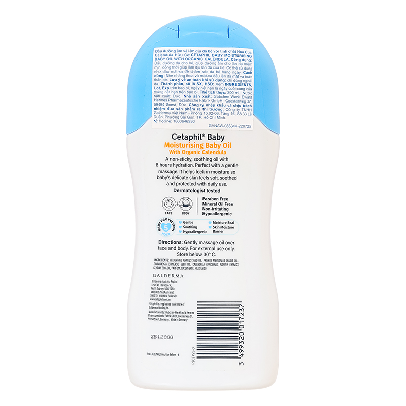 Dầu massage dưỡng ẩm cho bé chiết xuất hoa cúc Cetaphil Baby Moisturising Baby Oil 200 ml 2