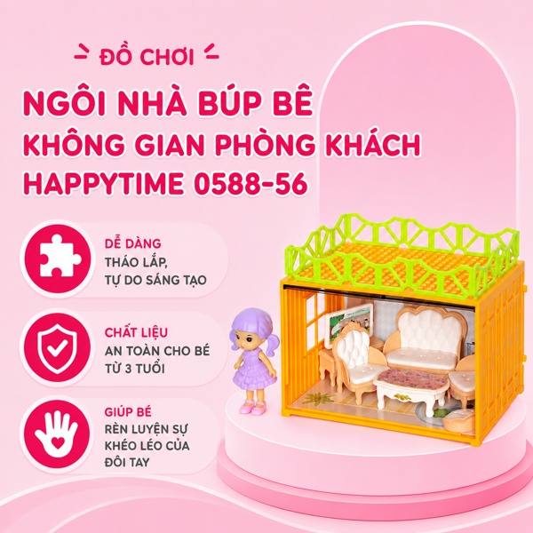 Đồ chơi ngôi nhà búp bê không gian phòng ngủ HappyTime 0588-55 16