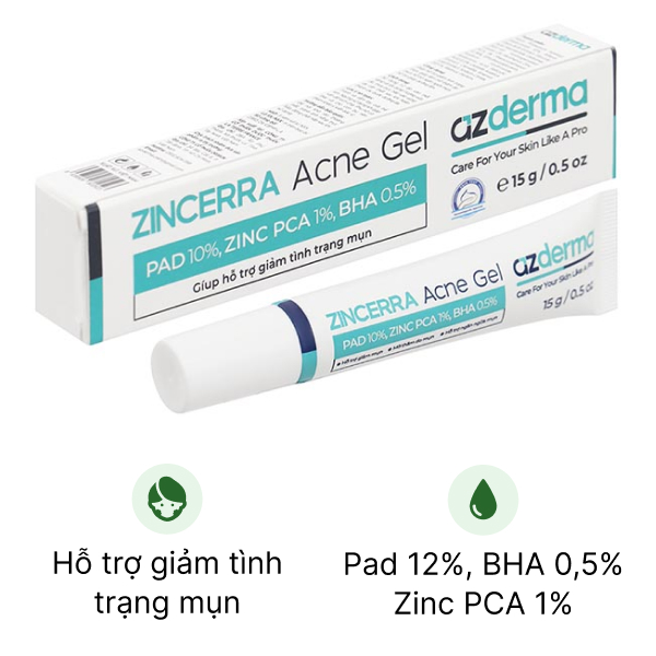Gel Azderma Zincerra Acne giảm mụn sưng viêm