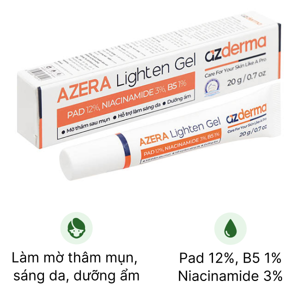 Gel Azderma Azera Lighten dưỡng ẩm và giảm thâm mụn