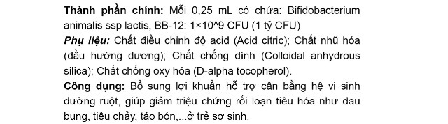 Thành phần Henry Blooms Infant Liquid Probiotic Colic Eaze bổ sung lợi khuẩn cải thiện tiêu hóa