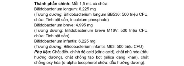 Thành phần Henry Blooms Infant Liquid Probiotic Immunity bổ sung lợi khuẩn
