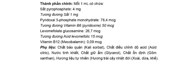 Thành phần Henry Blooms Kids Liquid Iron Plus bổ sung sắt, cải thiện thiếu máu do thiếu sắt