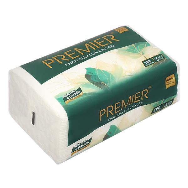 Gói 100 tờ khăn giấy lụa PREMIER không mùi 3 lớp 12,5x17cm - AVAKids.com