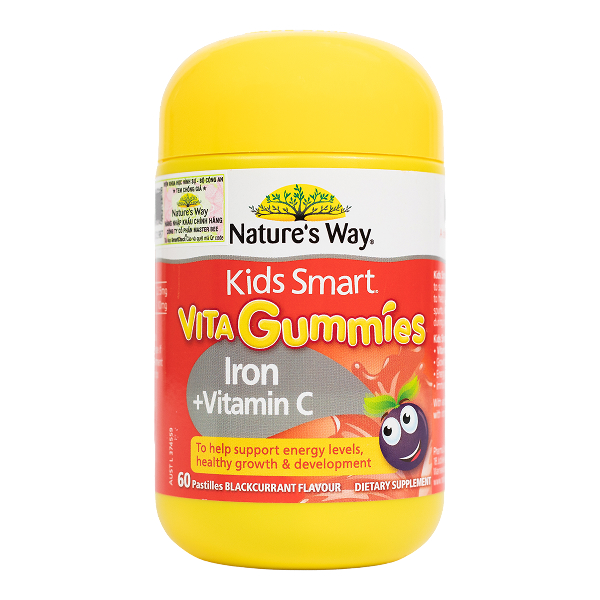 Thực phẩm bổ sung Nature's Way Kids Smart Vita Gummies Iron Vitamin C bổ sung sắt, vitamin C giúp tăng sức đề kháng hương nho đen, 60 viên (từ 2 tuổi) - AVAKids.com