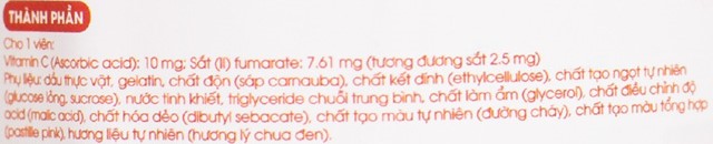 Thực phẩm bổ sung Nature's Way Kids Smart Vita Gummies Iron Vitamin C bổ sung sắt, vitamin C giúp tăng sức đề kháng - Thành phần