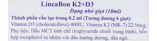 Thành phần LineaBon K2+D3 hỗ trợ hấp thu canxi