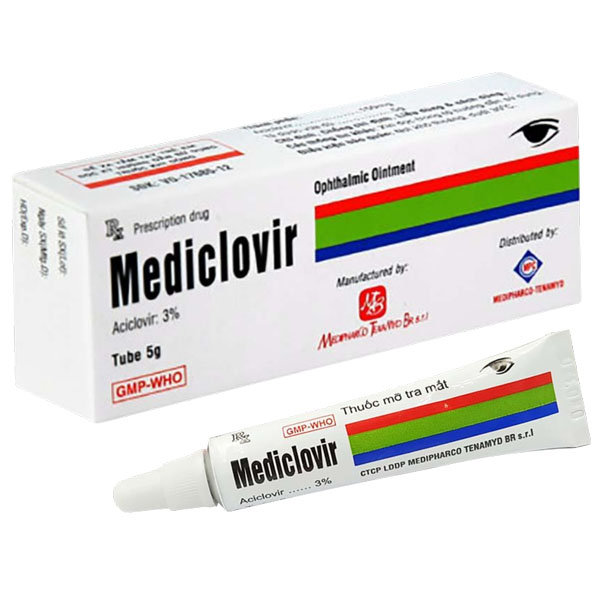 Thuốc mỡ tra mắt Mediclovir 3% điều trị viêm giác mạc do virus herpes simplex
