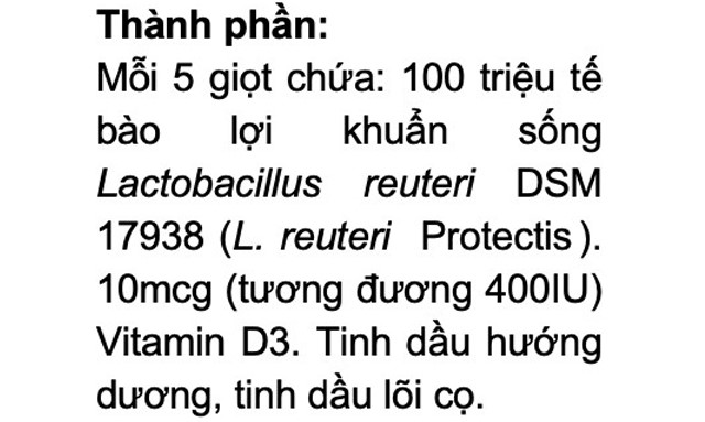 BioGaia Protectics Baby Drops D3 hỗ trợ cải thiện hệ vi sinh đường ruột - Thành phần
