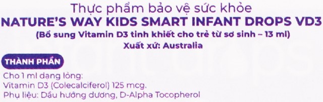 Thực phẩm bổ sung Nature's Way Kids Smart Infant Drops VD3 hỗ trợ hấp thu canxi - Thành phần