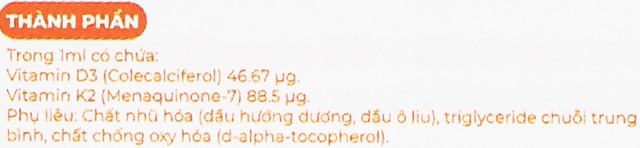Thực phẩm bổ sung Nature's Way Kids Smart Drops Vitamin D3+K2 hỗ trợ hấp thu canxi - Thành phần