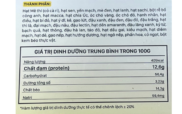 Ngũ cốc Dr.Maya Lạc Lạc Premium hỗ trợ lợi sữa - Thành phần