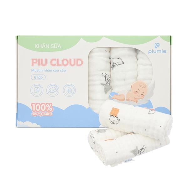 Set 5 khăn sữa muslin nhăn Piumie 6 lớp 27x27 cm - Gấu nâu - AVAKids.com