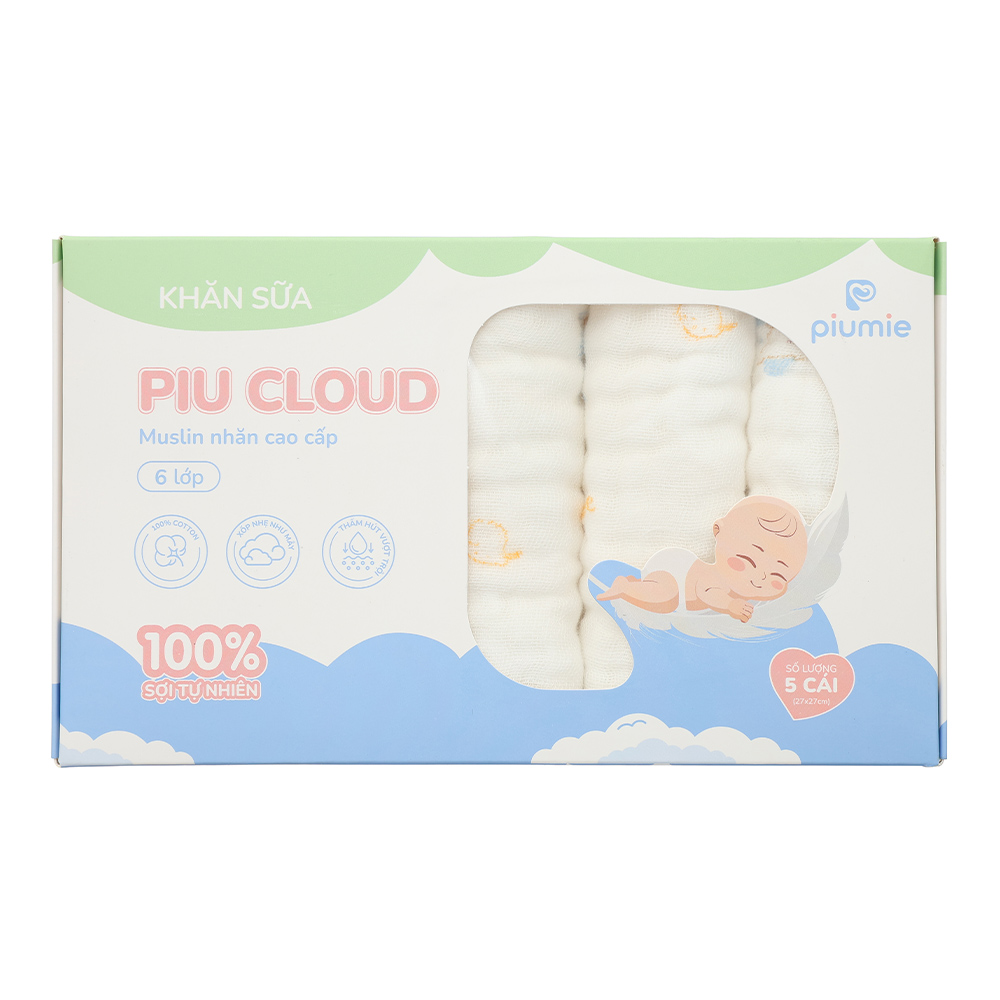 Set 5 khăn sữa muslin nhăn Piumie 6 lớp 27x27 cm - Gấu nâu 17