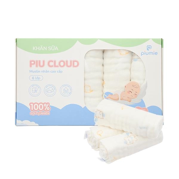 Set 5 khăn sữa muslin nhăn Piumie 6 lớp 27x27 cm - Gấu nâu - AVAKids.com
