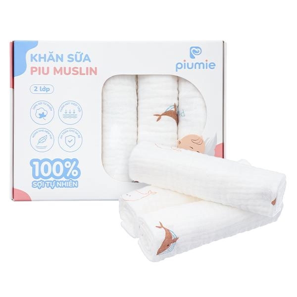 Set 5 khăn sữa muslin Piumie cá heo