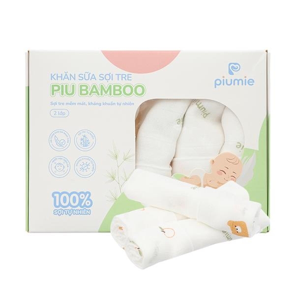 Set 5 khăn sữa sợi tre Piumie 2 lớp 30x30 cm - Gấu vàng - AVAKids.com