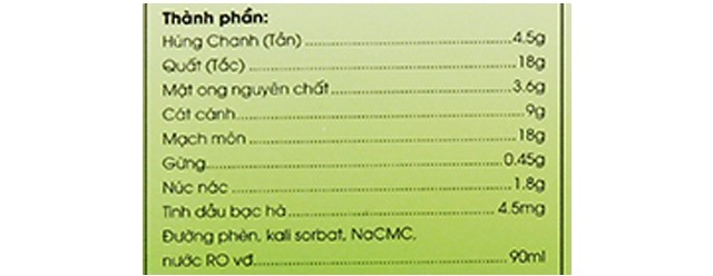 Siro Nam Dược Ích Nhi giảm ho, cảm và tiêu đờm - Thành phần