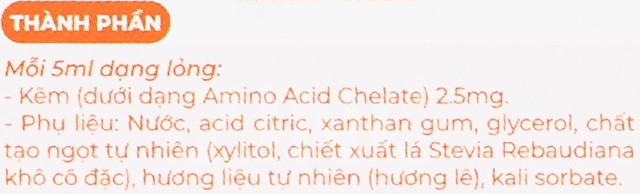 Thực phẩm bổ sung Nature's Way Kids Smart Liquid Zinc bổ sung kẽm hỗ trợ ăn ngon, tăng đề kháng - Thành phần