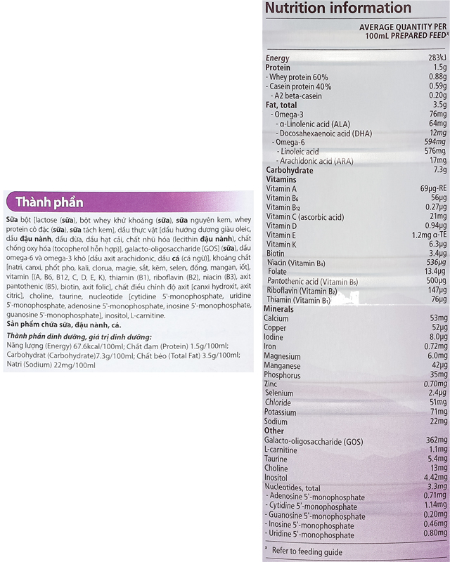 Thành phần của Sữa bột a2 Platinum Premium Infant Formula số 1