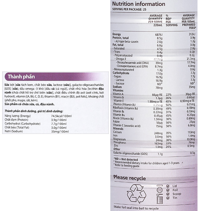 Thành phần của Sữa bột a2 Platinum Premium Junior Milk Drink số 4
