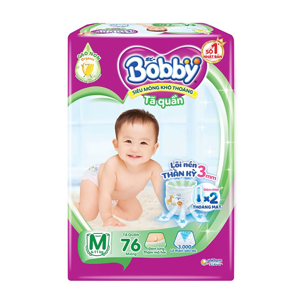 Tã quần Bobby size M 76 miếng (6 - 11 kg) - Mẫu cũ - AVAKids.com