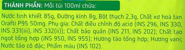 Thạch Ích Nhi bổ sung chất xơ hương trái cây - Thành phần