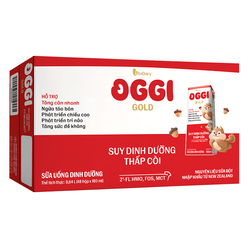 Lốc 4 hộp sữa pha sẵn Oggi Gold 180 ml cho trẻ suy dinh dưỡng (từ 1 tuổi) - Giao bao bì ngẫu nhiên 12