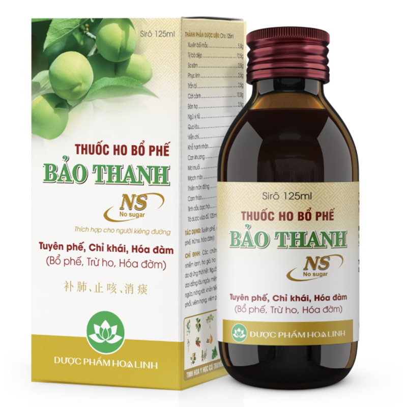 Siro ho bổ phế Bảo Thanh Hoa Linh NS không đường hỗ trợ điều trị viêm phổi, viêm họng, viêm phế quản chai 125ml
