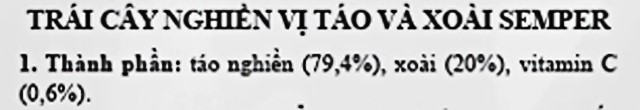 Thành phần trái cây nghiền Semper táo, xoài
