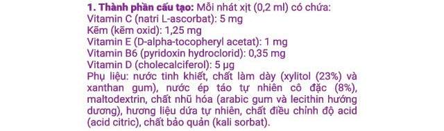 Thực phẩm bảo vệ sức khỏe Valens ZIHOT oral spray hỗ trợ tăng sức đề kháng - Thành phần