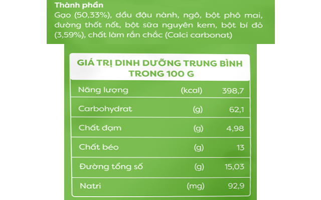 Bánh gạo ăn dặm ANPASO vị bí đỏ 30g (từ 7 tháng) - Thành phần
