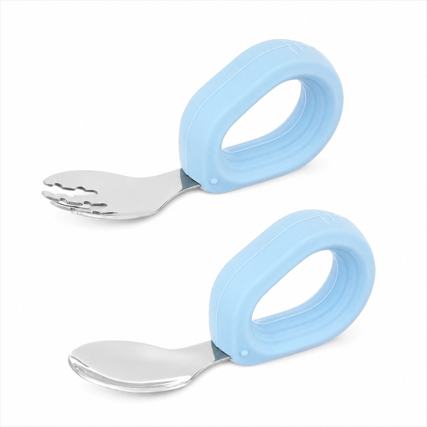 Bộ muỗng nĩa inox tay cầm tròn Hallysen - Màu be - AVAKids.com