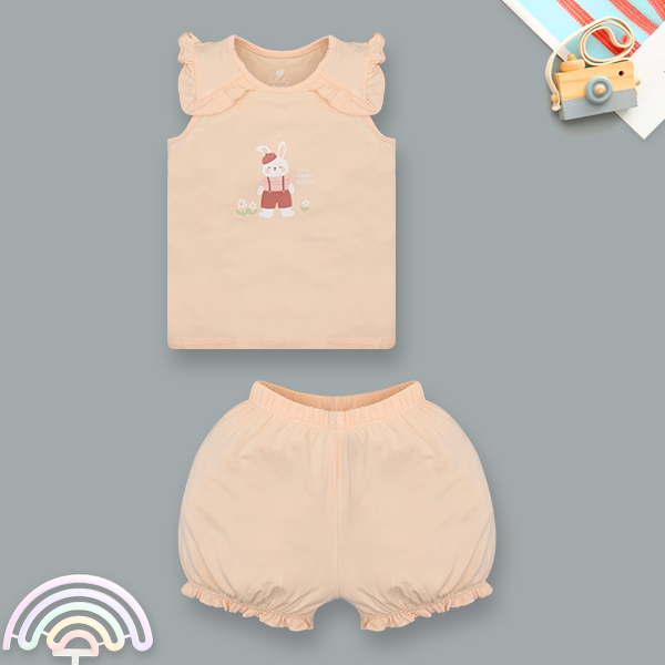 Bộ sát nách bé gái Lullaby NH631C màu trắng cam - AVAKids.com