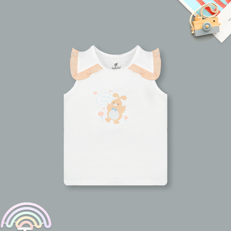 Bộ sát nách bé gái Lullaby NH631C màu trắng cam 2