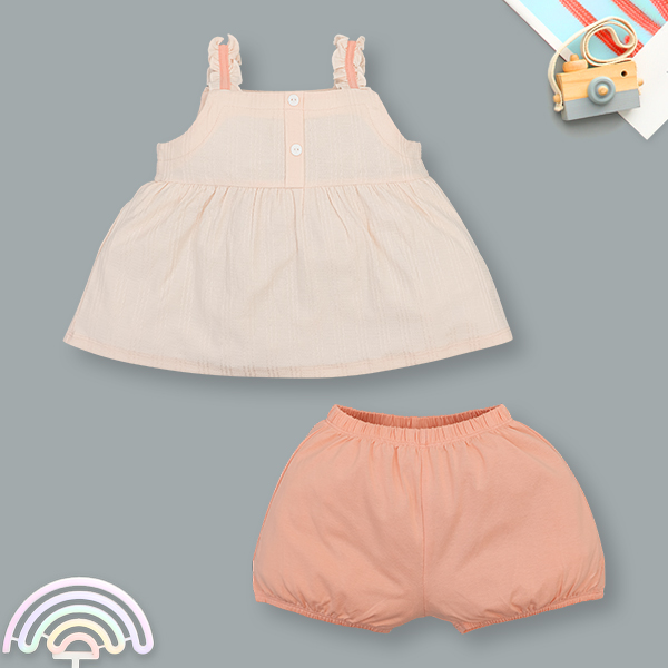 Bộ sát nách bé gái La Pomme viền bèo hè xinh mát dịu màu hồng - AVAKids.com