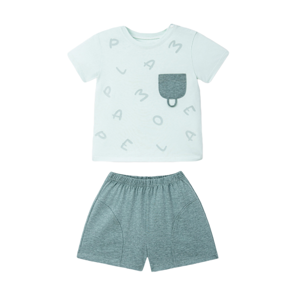 Bộ tay ngắn bé trai La Pomme ký hiệu dễ thương màu xanh mint - AVAKids.com